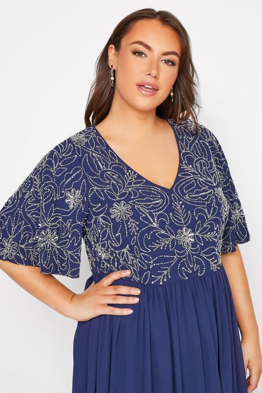 LUXE Plus Size Navy Blue Floral Hand Embellished Maxi Dress |  Yours Clothing 4