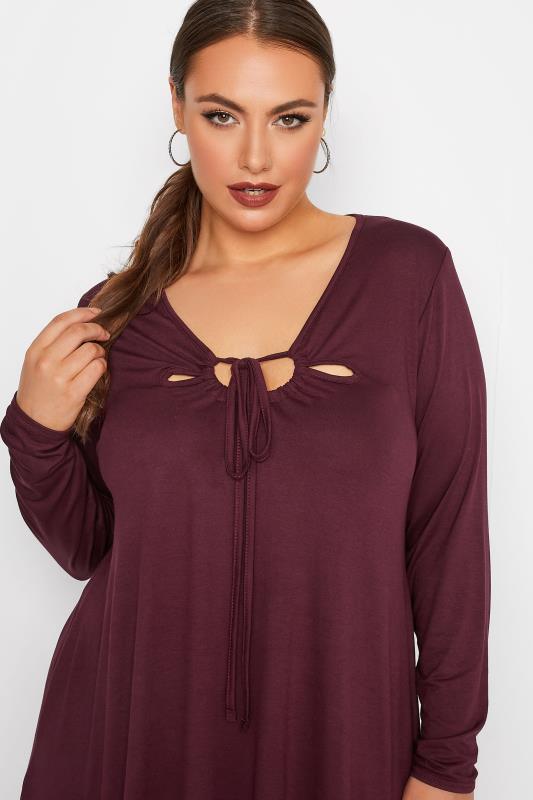 LIMITED COLLECTION Plus Size Plum Purple Keyhole Tie Long Sleeve Top | Yours Clothing  5