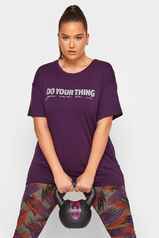 Plus Size  YOURS ACTIVE Curve Purple 'Do Your Thing' Slogan Top