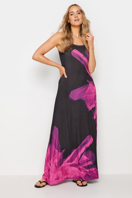  Grande Taille LTS Tall Black & Pink Floral Print Sleeveless Maxi Dress