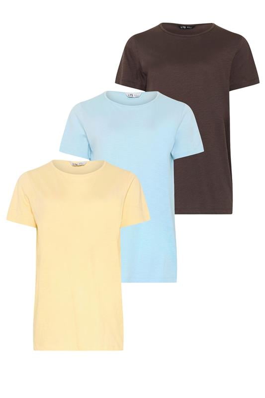 LTS Tall T-Shirts in Schokoladenbraun und Hellblau mit V-Ausschnitt, 3er-Pack