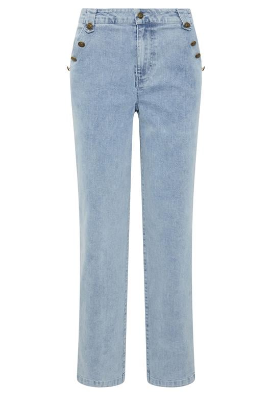 LTS Tall Women's Light Blue Button Detail Straight Leg Jeans | Long Tall Sally 5