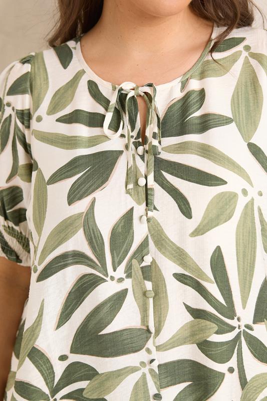 EVANS Plus Size Green Leaf Print Tie Neck Blouse | Evans 6