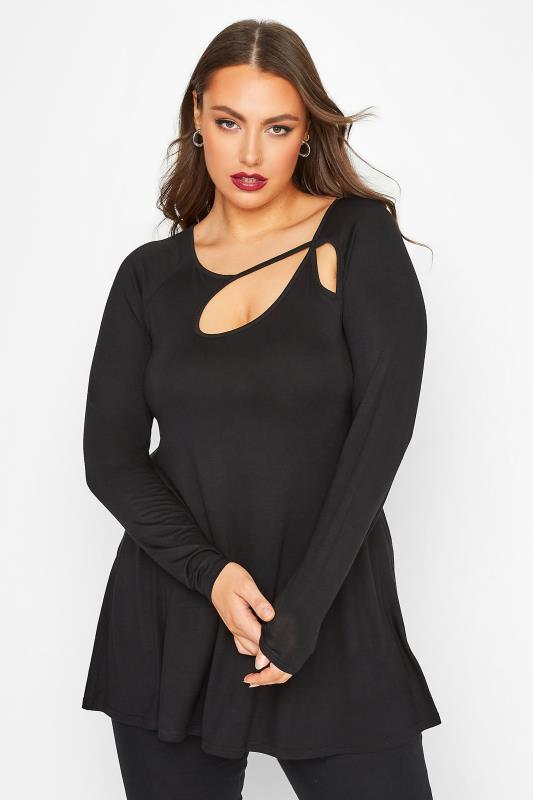 LIMITED COLLECTION Curve Black Cut Out Long Sleeve Top | Yours Clothing 1