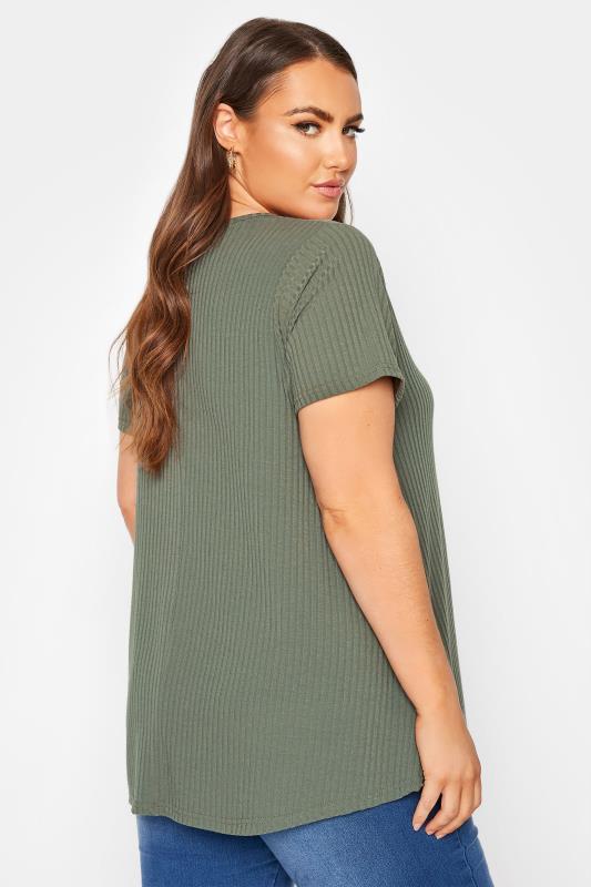 LIMITED COLLECTION Curve Khaki Green Ribbed Swing Top_C.jpg