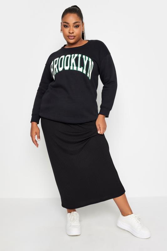 YOURS Plus Size Black Ribbed Maxi Skirt | Yours Clothing 2