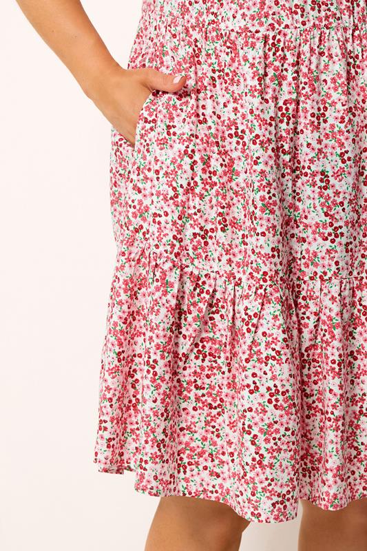 YOURS Plus Size Pink & White Floral Tiered Smock Dress | Yours Clothing 4