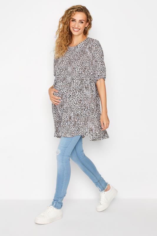LTS Tall Maternity Brown Animal Print Tiered Balloon Sleeve Top 2