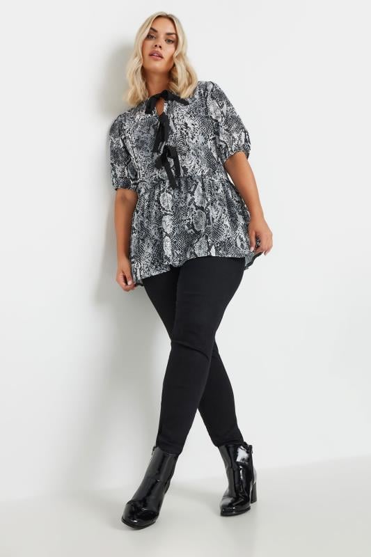 LIMITED COLLECTION Plus Size Grey Snake Print Bow Top | Yours Clothing 3