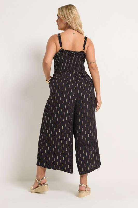 YOURS Plus Size Black Crinkle Metallic Wide Leg Jumpsuit | Yours Clothing 2