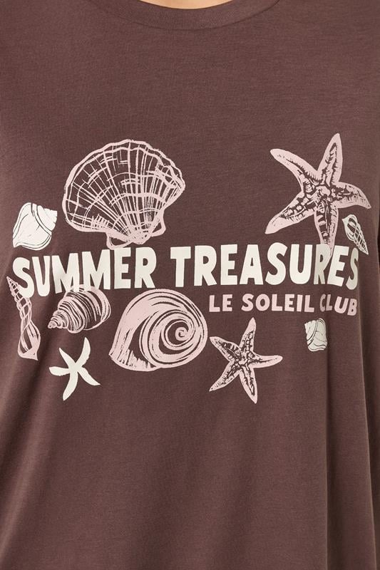 YOURS Plus Size Chocolate Brown 'Summer Treasures' Slogan T-Shirt | Yours Clothing 4