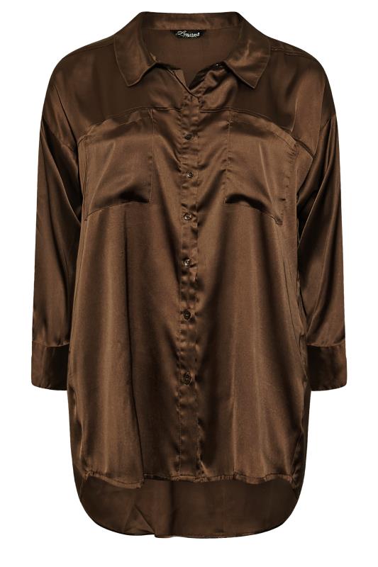 LIMITED COLLECTION Plus Size Chocolate Brown Satin Shirt | Yours Clothing  6