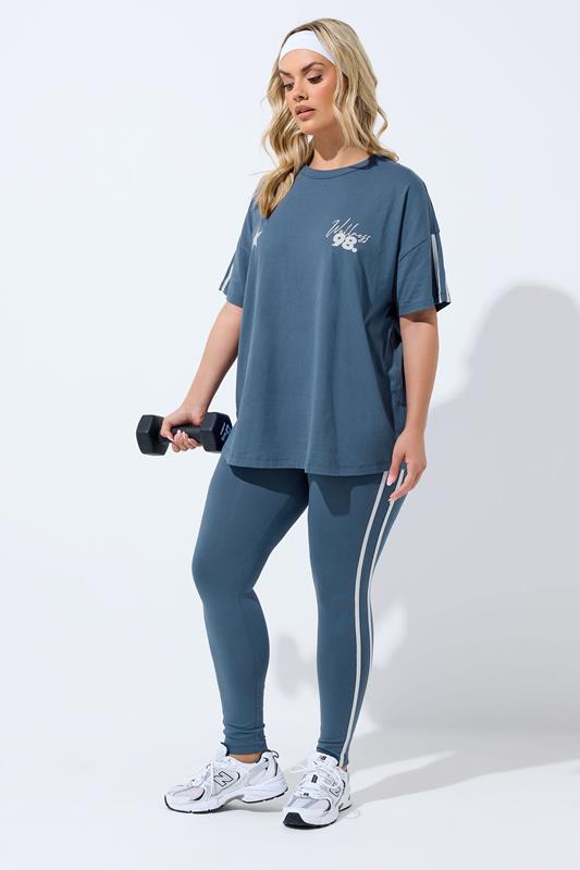 YOURS ACTIVE Plus Size Brown Side Stripe Leggings | Yours Clothing 1