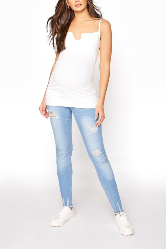 LTS Tall Maternity Blue Distressed Skinny Jeans_A.jpg