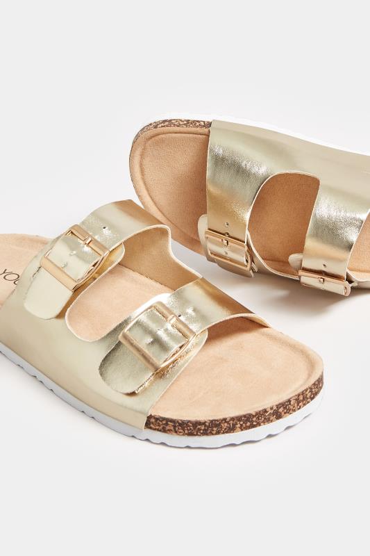 Gold Buckle Strap Footbed Sandals In Wide & Extra Wide Fit | Yours Clothing 5