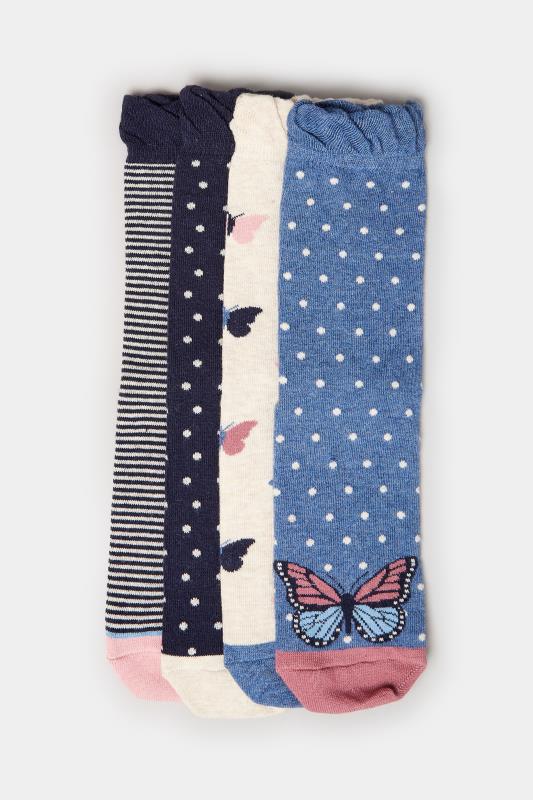 YOURS 4 PACK Blue Butterfly Print Ankle Socks | Yours Clothing 4