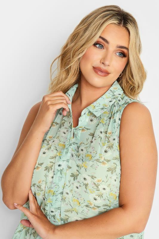 YOURS Plus Size Mint Green Floral Print Sleeveless Blouse