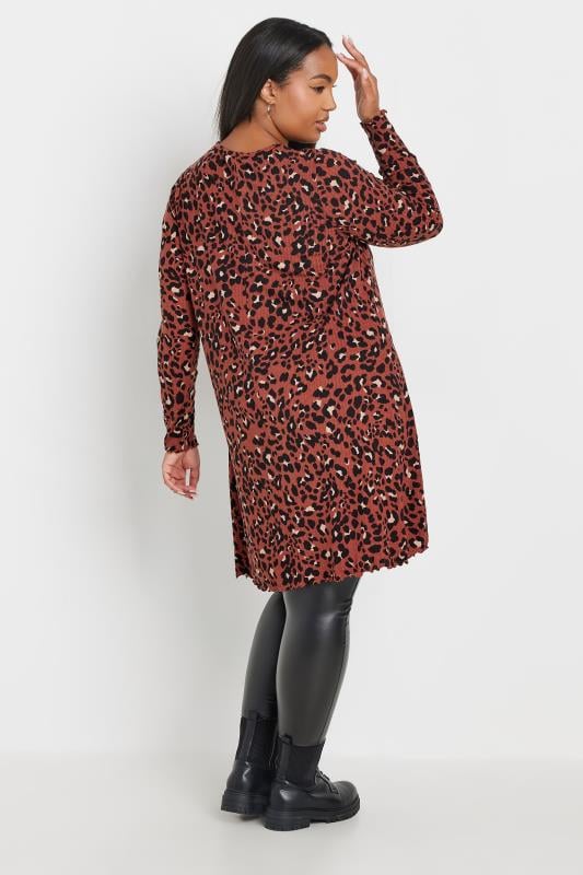 YOURS Plus Size Rust Orange Leopard Print Lettuce Edge Tunic Top | Yours Clothing 3