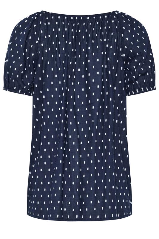 LTS Tall Navy Blue Polka Dot Cotton Dobby Top | Long Tall Sally 2