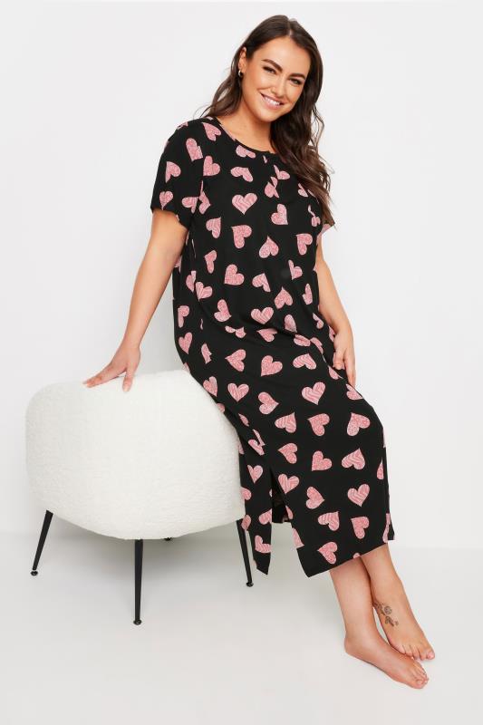 Plus Size  YOURS Curve Black Heart Print Nightdress