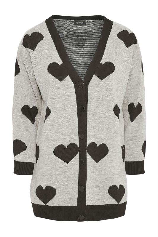 Plus Size Curve Grey & Black Heart Print Knitted Cardigan | Yours Clothing  6