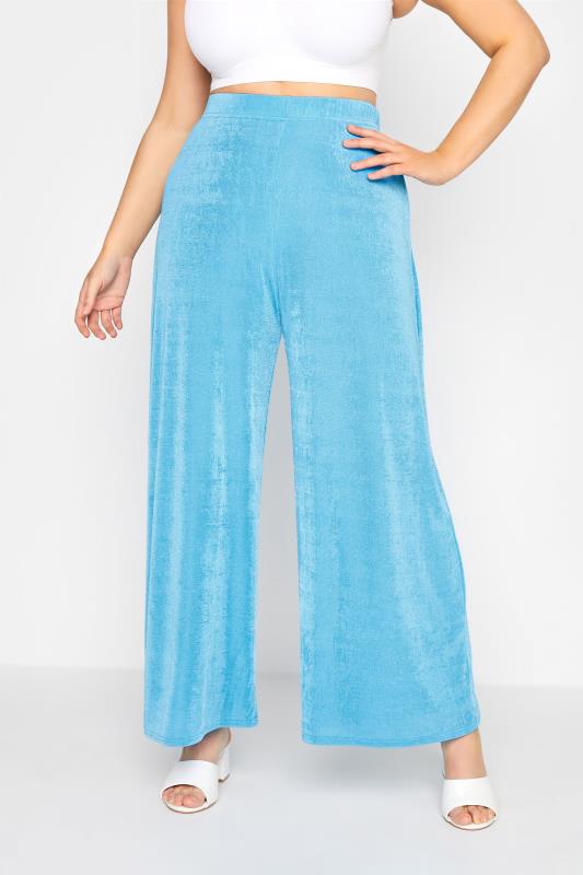 Plus Size Blue Slinky Stretch Wide Leg Trousers | Yours Clothing  2