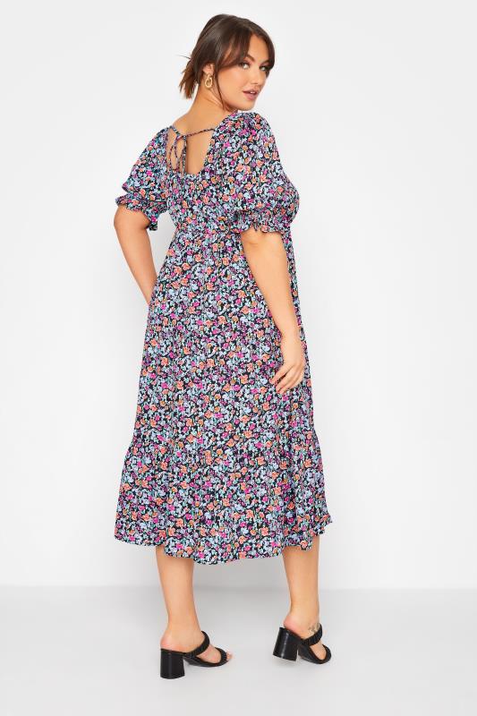 LIMITED COLLECTION Plus Size Black Floral Print Puff Sleeve Midi Dress | Yours Clothing 3