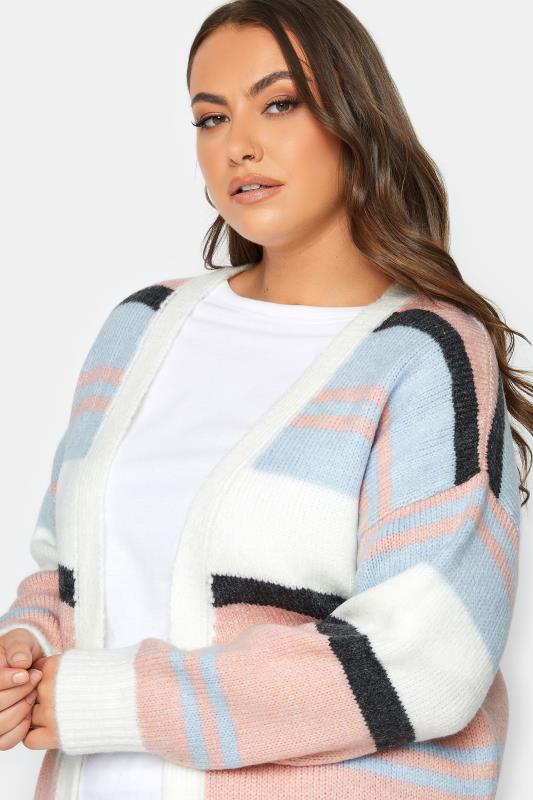 YOURS Plus Size Pink Colour Block Striped Cardigan | Yours Clothing 4