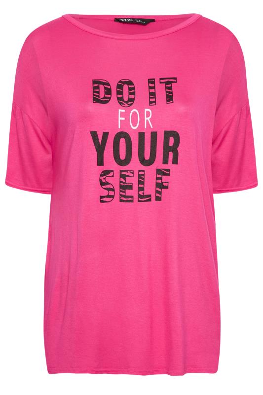 Plus Size  YOURS ACTIVE Curve Pink 'Do It For Yourself' Slogan T-Shirt | Yours Clothing
