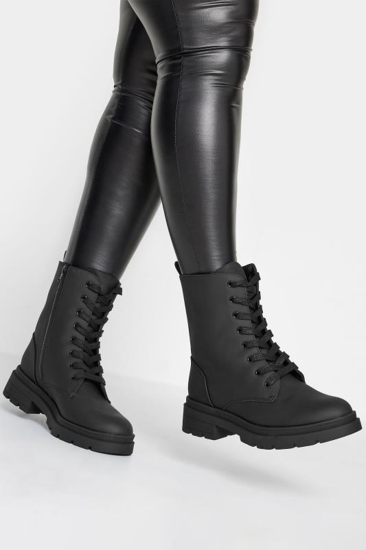  LIMITED COLLECTION Black Chunky Lace Up Boots In Wide E Fit