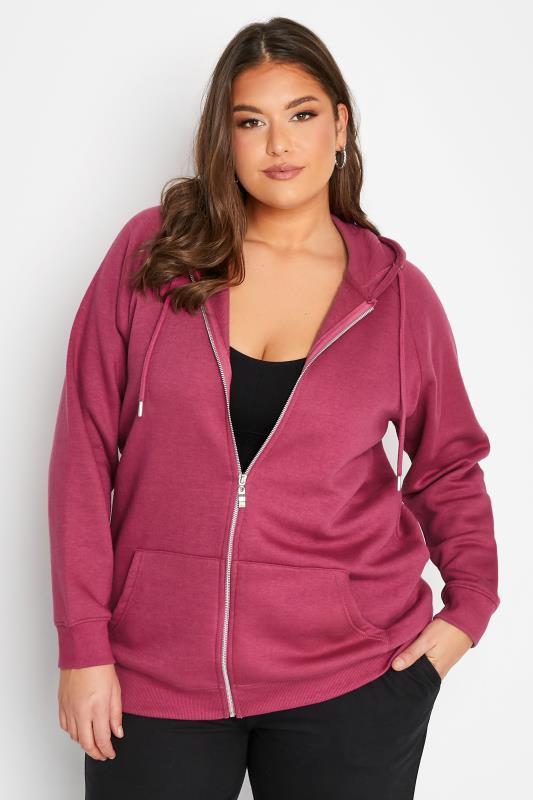 Plus Size Pink Raglan Zip Through Hoodie | Yours Clothing 1