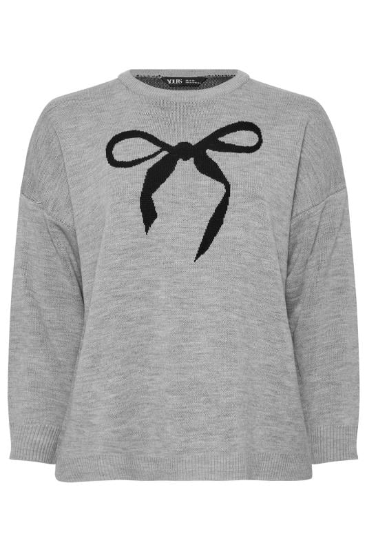 YOURS Plus Size Grey Bow Knitted Jumper | Yours Clothing 5