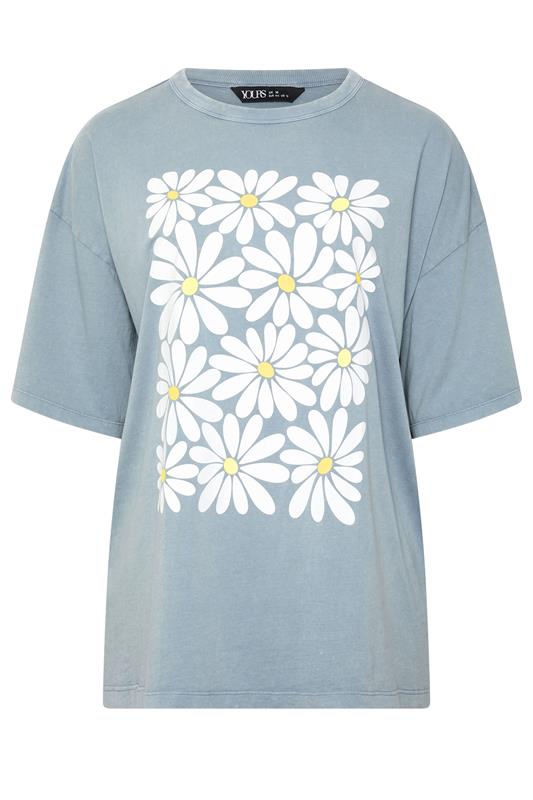 YOURS Plus Size Light Blue Acid Wash Boxy Daisy Print T-Shirt | Yours Clothing 6