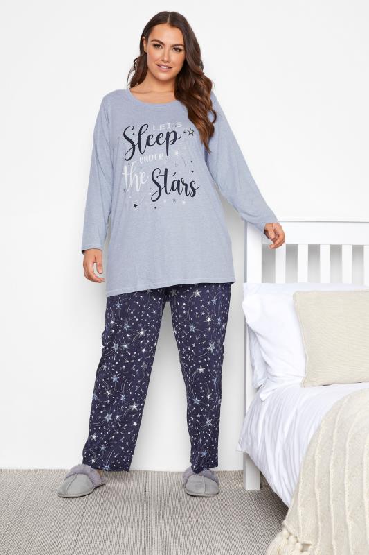 Plus Size  Blue 'Let's Sleep Under The Stars' Pyjama Set