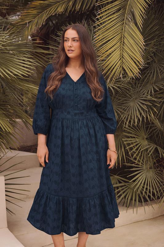 Plus Size Women Ruffle Sleeve V-Neck Floral Print Waist Split Midi Dress, Country Style, Spring Summer 11214591924748928