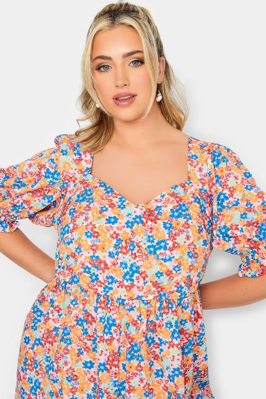 YOURS Orange Plus Size Floral Peplum Top | Yours Clothing  5