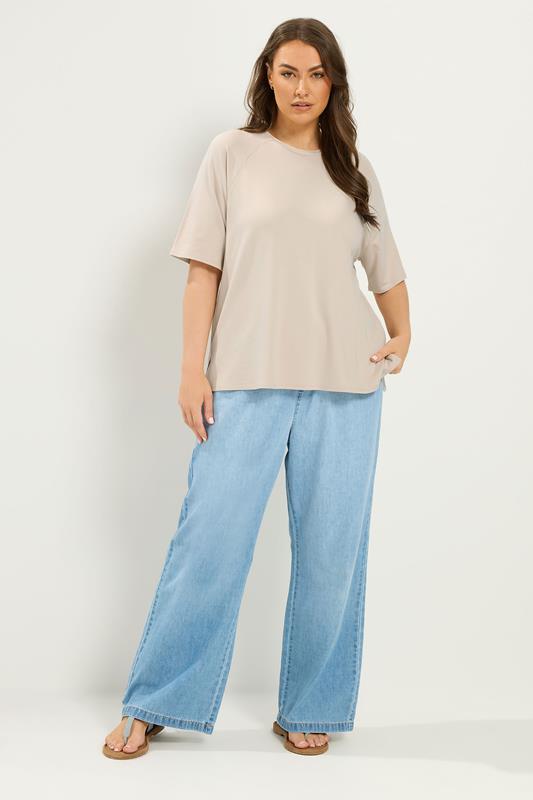 YOURS Plus Size Natural Brown Soft Touch Raglan T-Shirt | Yours Clothing 1