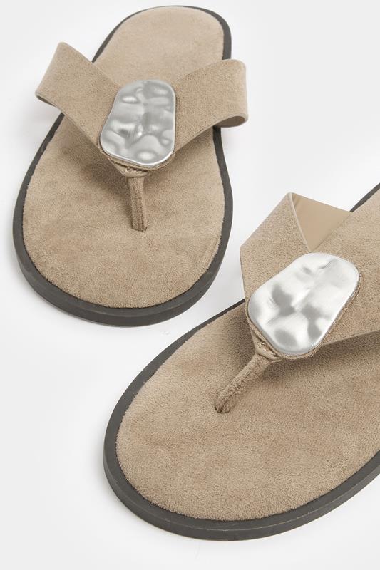 Natural Brown Hammered Disk Sandals In Extra Wide EEE Fit | Yours Clothing 5