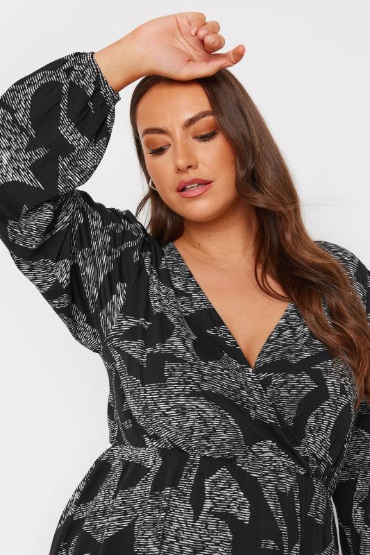 YOURS Plus Size Black Abstract Print Wrap Top | Yours Clothing 4