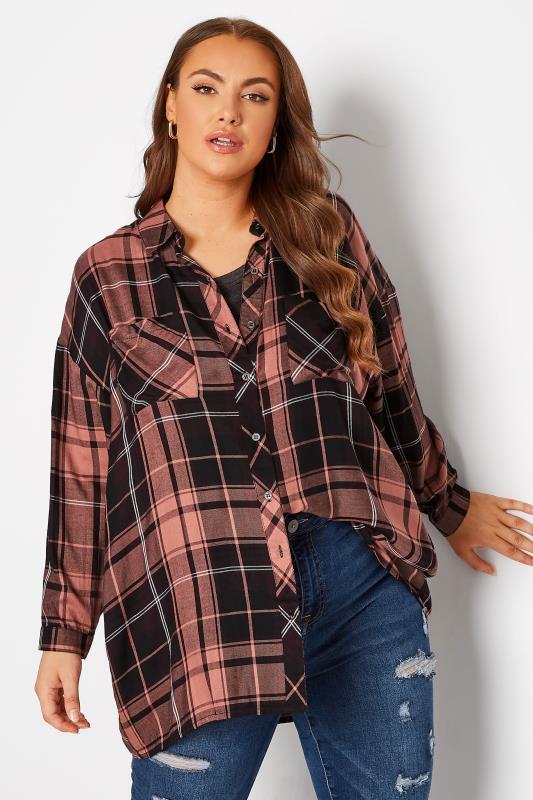 Plus Size Pink Check Button Through Shirt | Yours Clothing  1