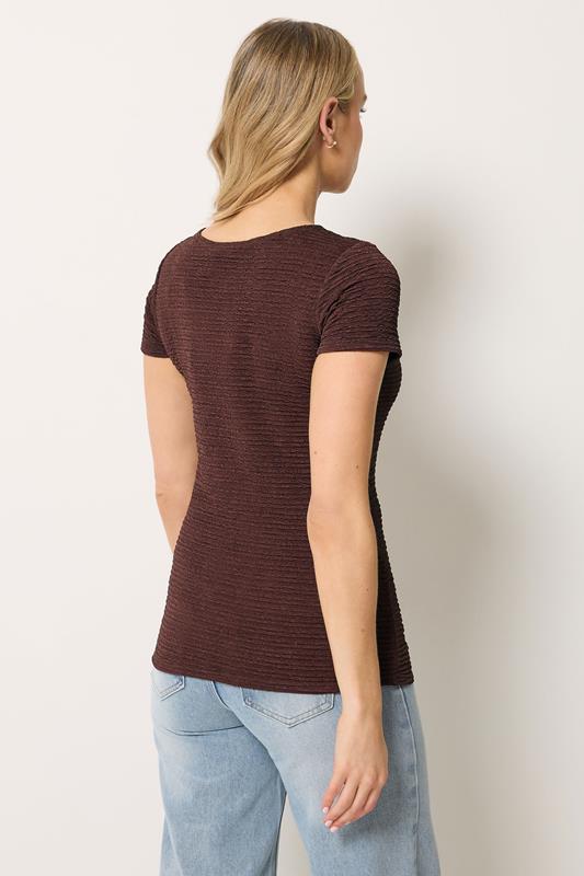 LTS Tall Women's Chocolate Brown Textured Slash Neck Top | Long Tall Sally 2