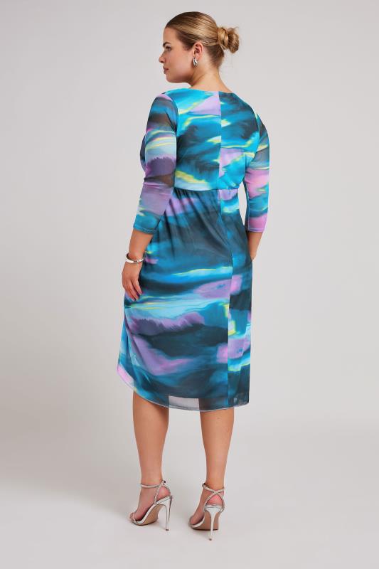 YOURS LONDON Plus Size Blue Abstract Print Mesh Midi Dress | Yours Clothing 3