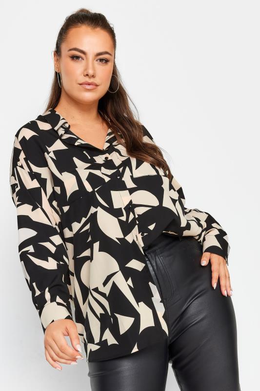  Grande Taille YOURS Curve Black Abstract Print Oversized Shirt