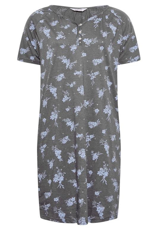 Plus Size Grey Sparkle Floral Print Placket Nightdress | Yours Clothing  6