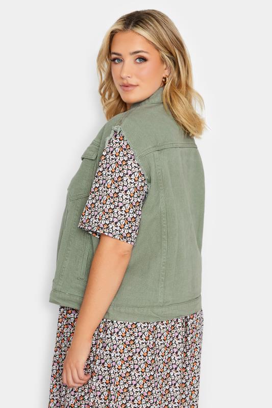 Plus Size Sage Green Sleeveless Denim Jacket | Yours Clothing 3