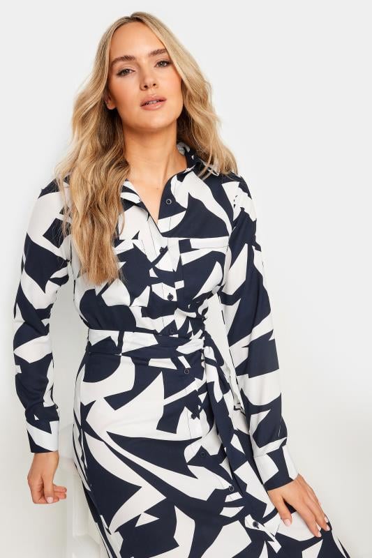 LTS Tall Women's Navy Blue Abstract Print Midi Shirt Dress | Long Tall Sally  4