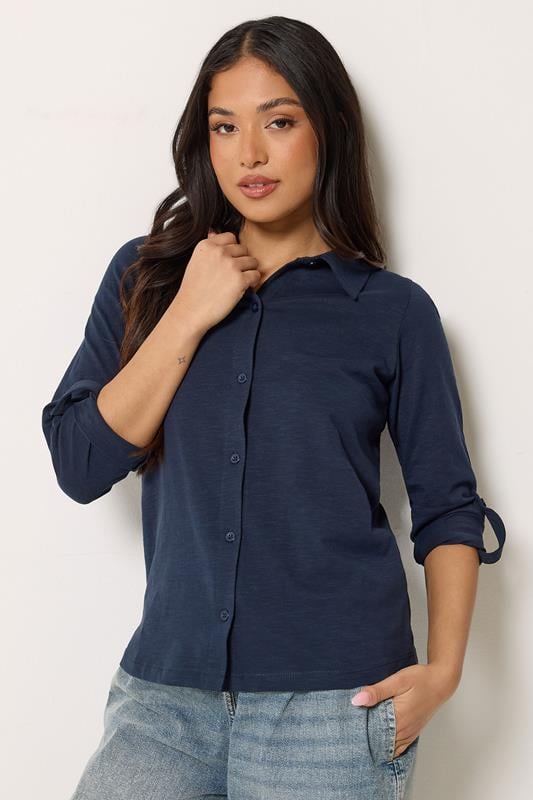 PixieGirl Petite Women's Navy Blue Button Cotton Shirt | PixieGirl 1