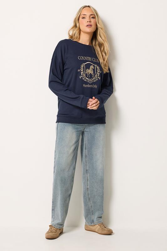LTS Tall Women's Navy Blue 'Country Club' Embroidered Slogan Sweatshirt | Long Tall Sally 1