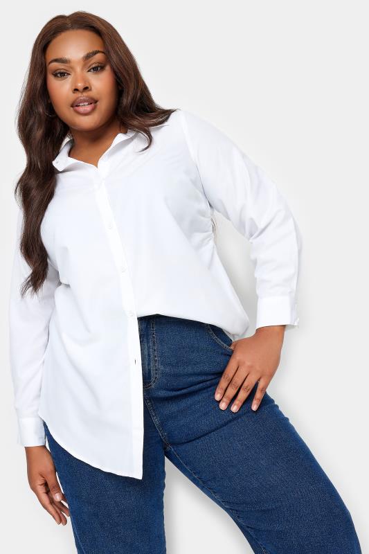 YOURS Plus Size White Long Sleeve Ruched Shirt | Yours Clothing 4