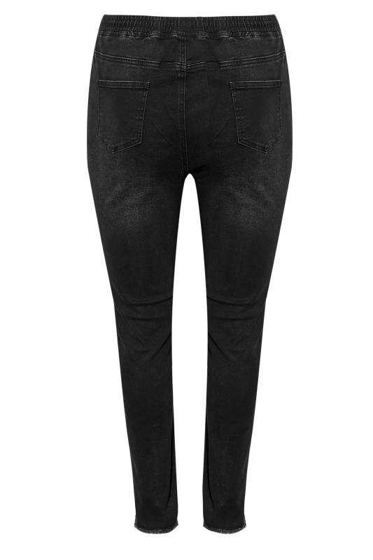 Curve Black Elasticated Waist Ripped Skinny AVA Jeans 7